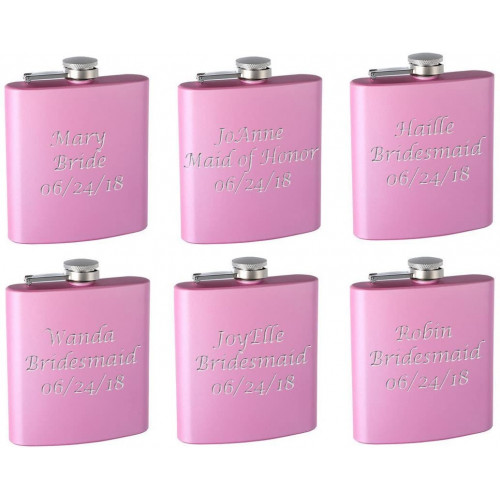 Outlet Hip Flask Holding 6 oz for Bridesmaid - Purple Finish, Stainless Steel, Screw-On Cap - Front Engravable for Personalized Gift